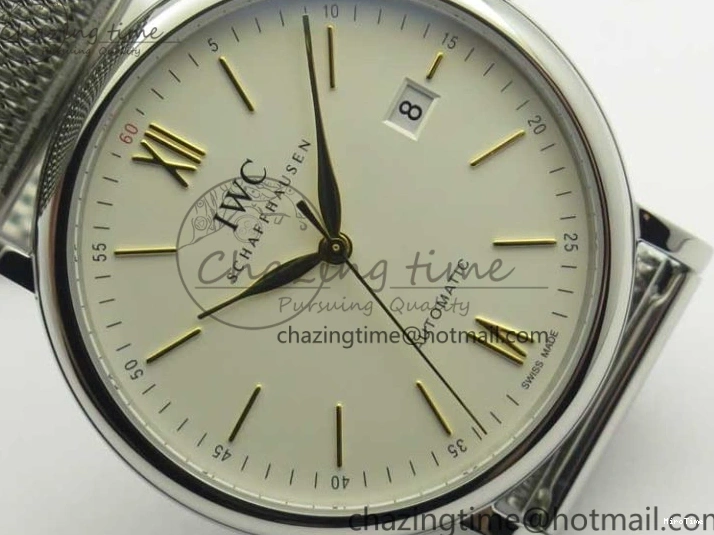 MIROTIME 0701 Breathable Portofino IW356501 SS V3 MK 1:1 Best Edition White Dial Gold Markers On SS Mesh Bracelet MIYOTA 7197